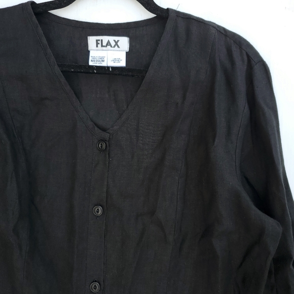 FLAX Linen Button Back Pocket Long Sleeve Top - Picture 2 of 6